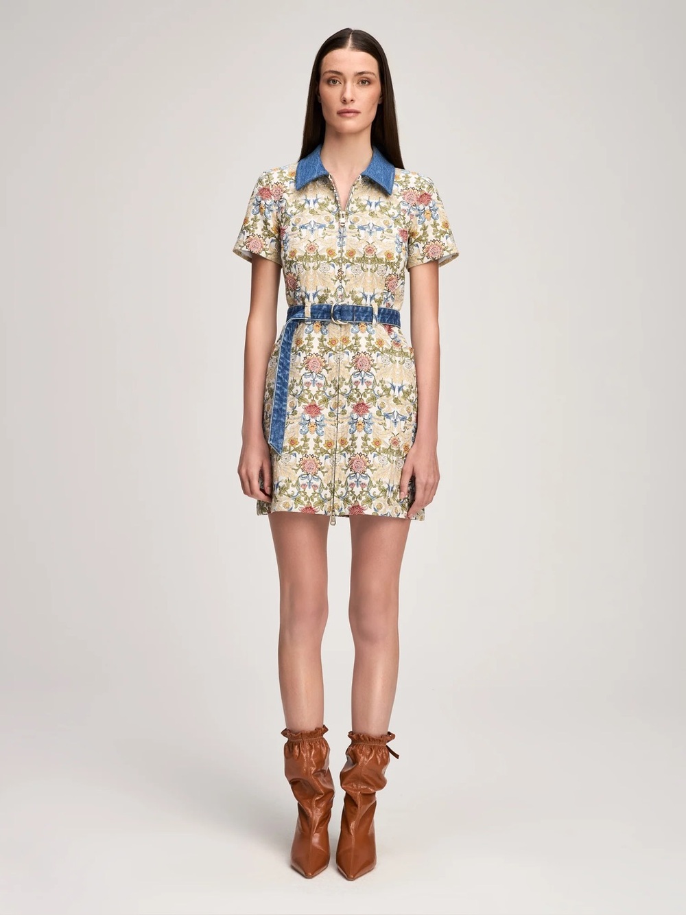 Cinq a Sept Zip Front Bea Dress- Cream Multi